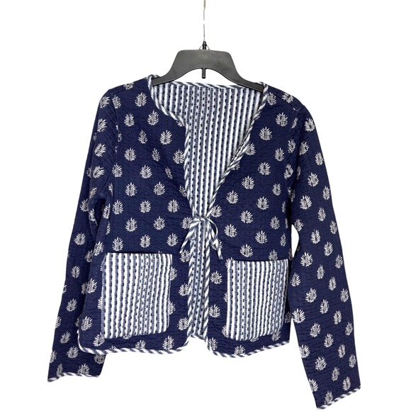 NWT Vineyard Vines Women's Reversible Quilted Jacket Navy Leaf Print Pockets S - Picture 12 of 13